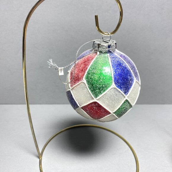 Christmas Ornaments 3 PC Set Multicolored Plastic Ball and Teardrop W/ Sparkles - Picture 3 of 10